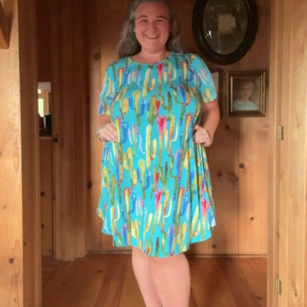 womans lucky & Blessed plus size 2XL cactus blue muumuu comfy casual dress